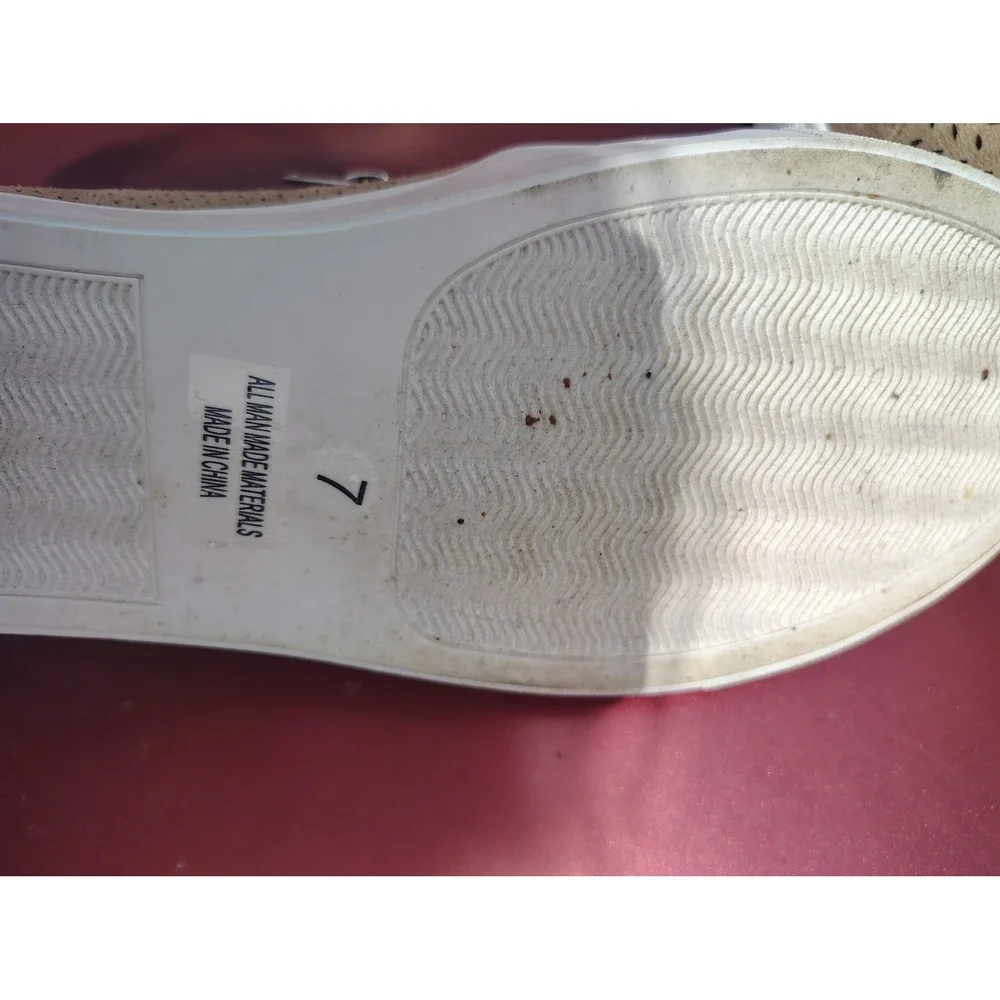 Report Womens Tan Perforated Faux Suede Slip On Sneakers Size 7 Dual Zipper Flat